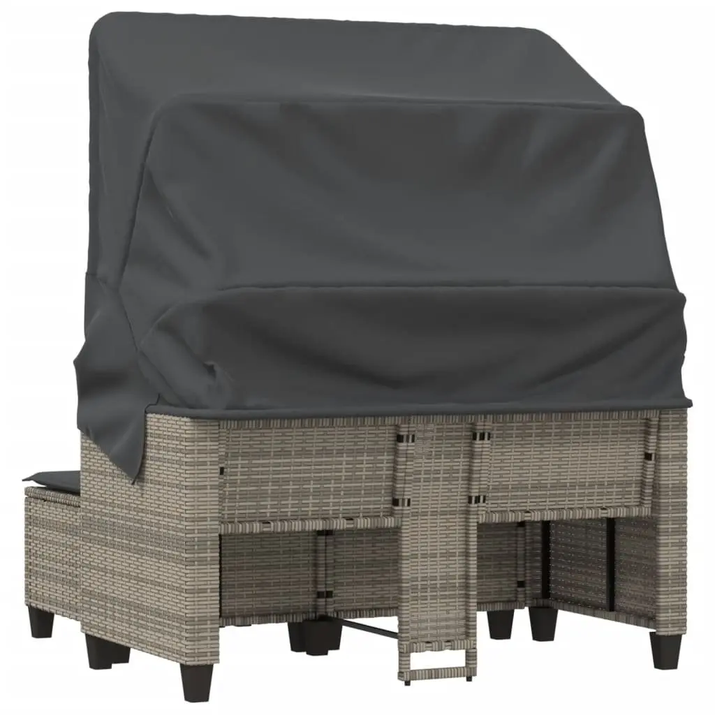 Grey Outdoor Garden Sofa with Canopy and Stools