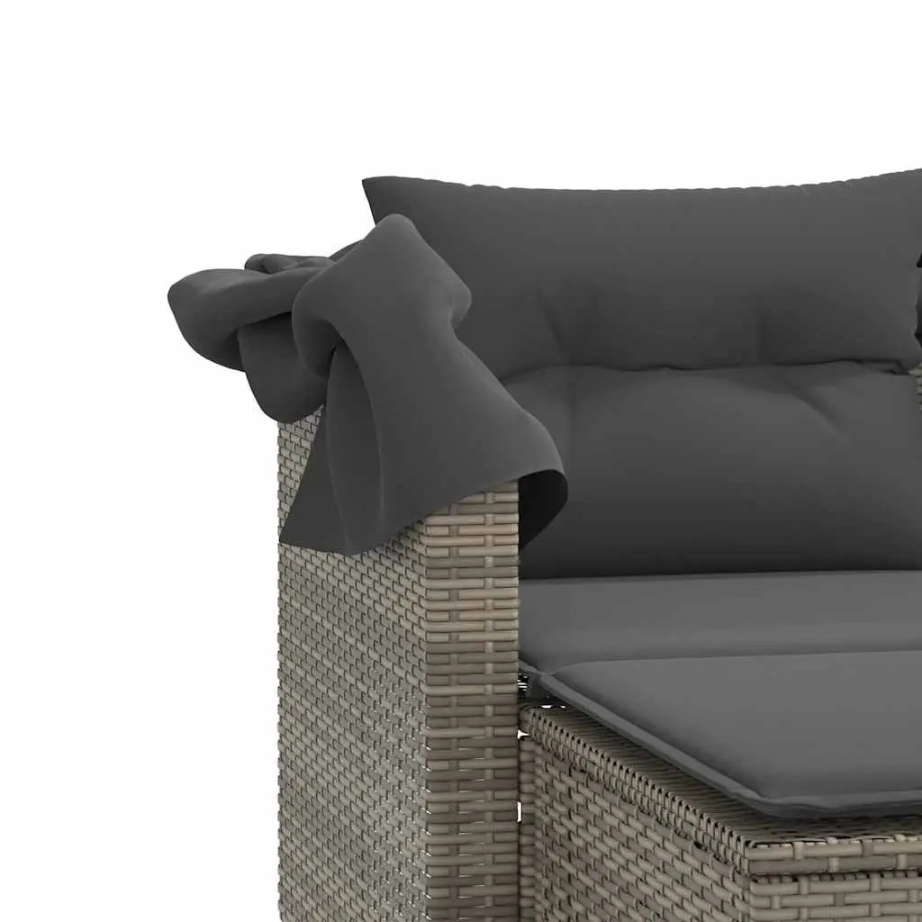 Grey Outdoor Garden Sofa with Canopy and Stools