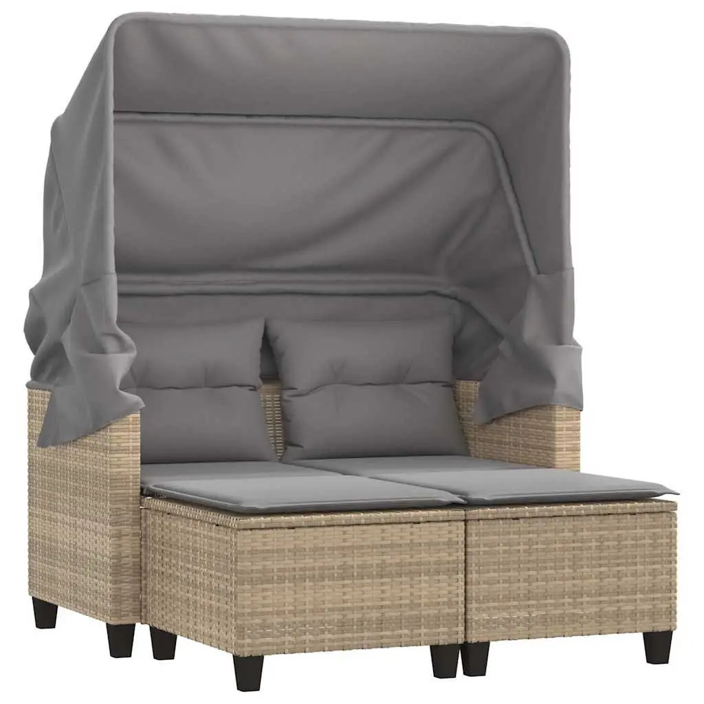 2-Seater Garden Sofa with Canopy and Stools Beige