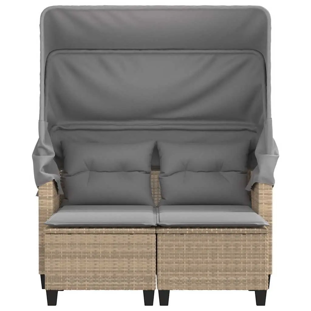 2-Seater Garden Sofa with Canopy and Stools Beige