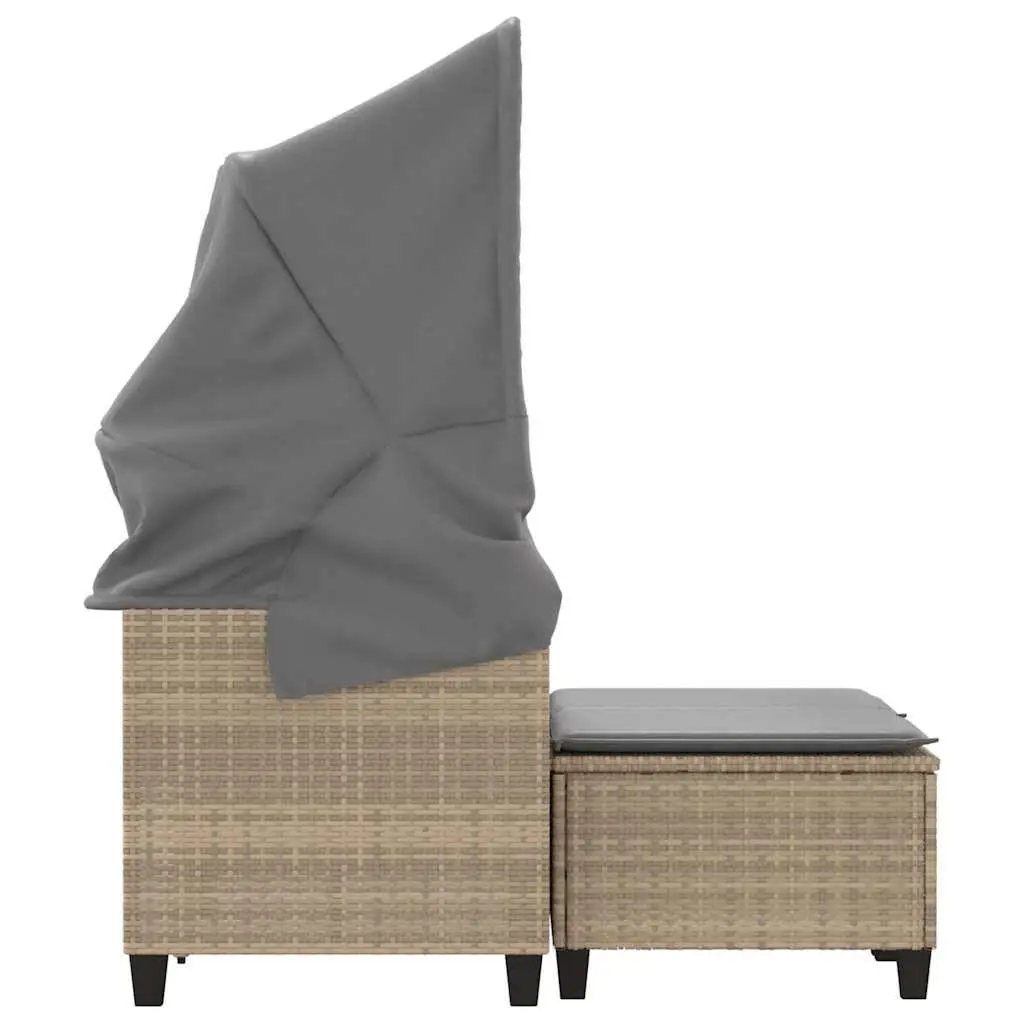 2-Seater Garden Sofa with Canopy and Stools Beige