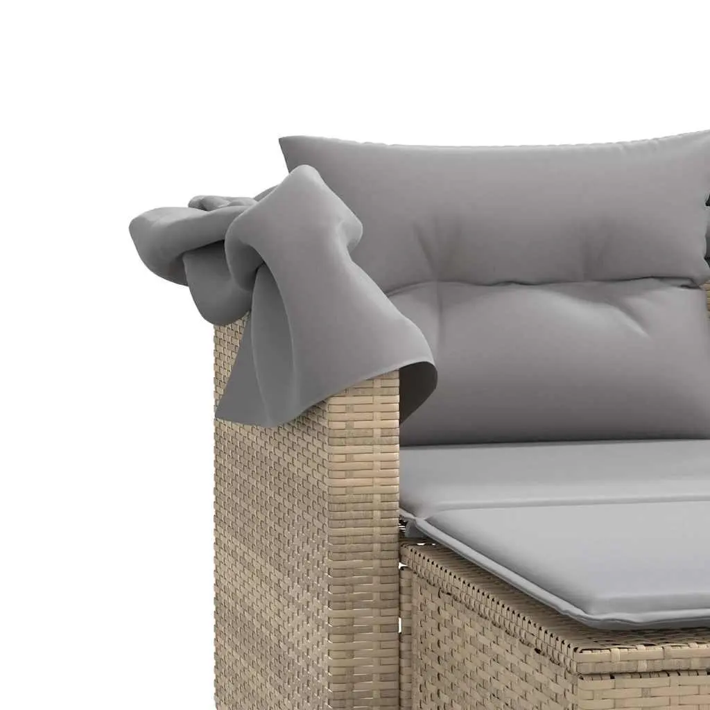 2-Seater Garden Sofa with Canopy and Stools Beige