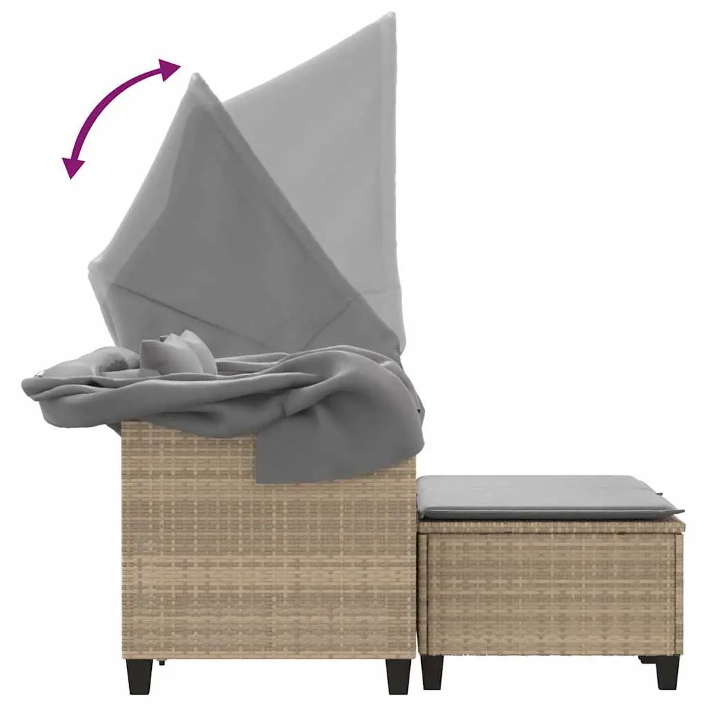 2-Seater Garden Sofa with Canopy and Stools Beige