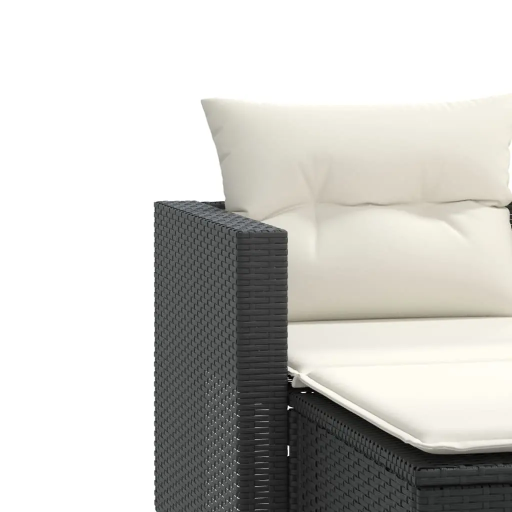 2-Seater Garden Sofa Poly Rattan Black Outdoor Patio Lounge Set with Stools
