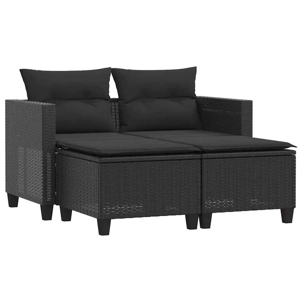 Black Poly Rattan Outdoor Garden Sofa 2-Seater Set