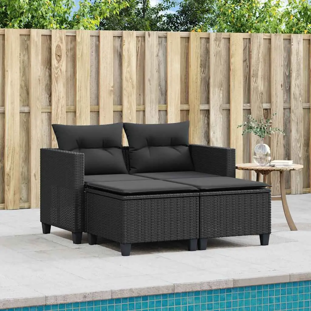 Black Poly Rattan Outdoor Garden Sofa 2-Seater Set