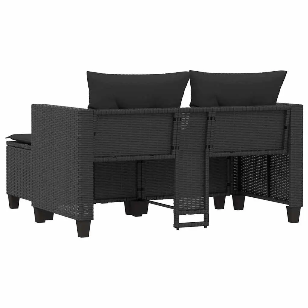 Black Poly Rattan Outdoor Garden Sofa 2-Seater Set