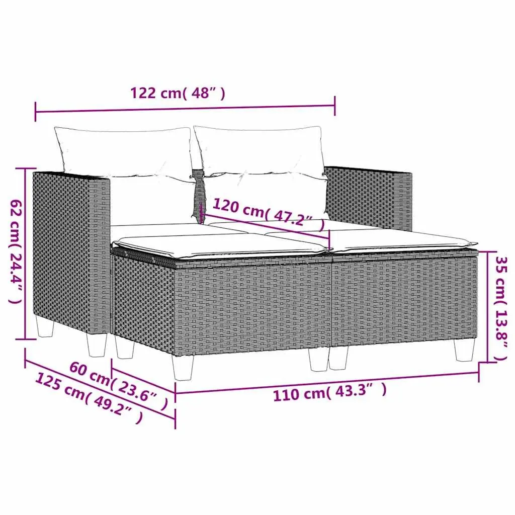 Black Poly Rattan Outdoor Garden Sofa 2-Seater Set