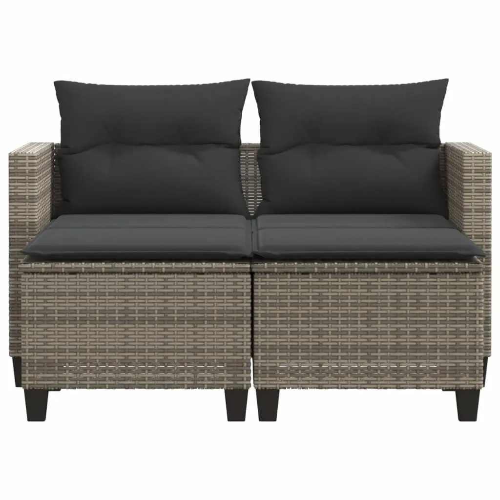 Grey Poly Rattan 2-Seater Garden Sofa with Stools