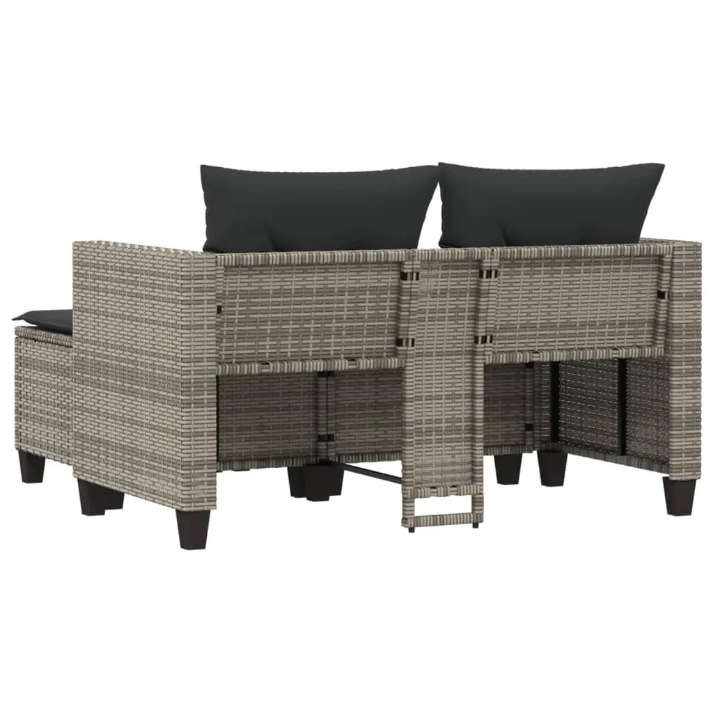 Grey Poly Rattan 2-Seater Garden Sofa with Stools