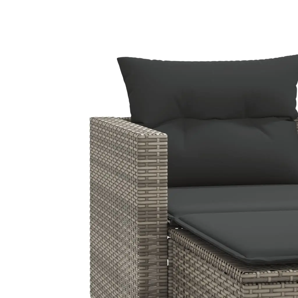 Grey Poly Rattan 2-Seater Garden Sofa with Stools