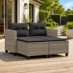 Durable Grey 2-Seater Garden Sofa with Stools