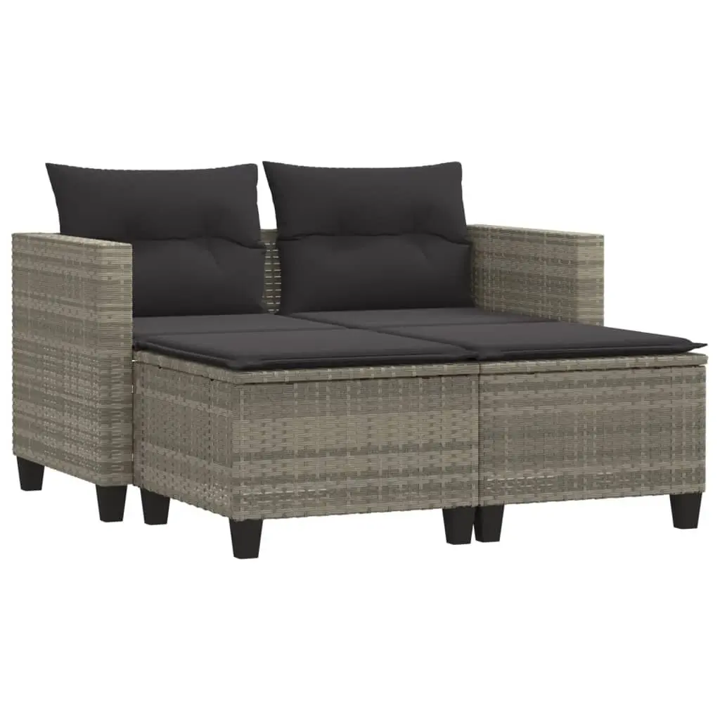 Grey 2-Seater Garden Sofa with Stools