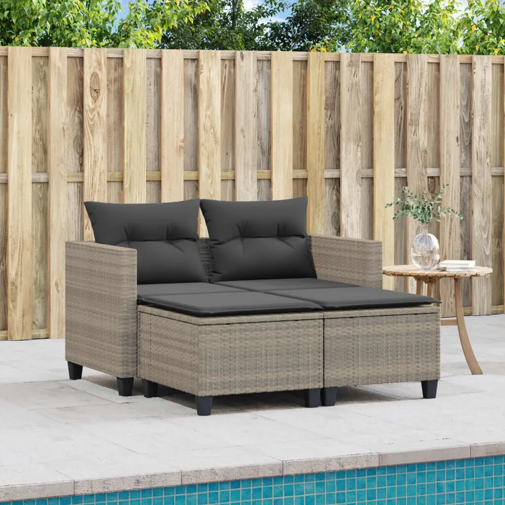 Grey 2-Seater Garden Sofa with Stools
