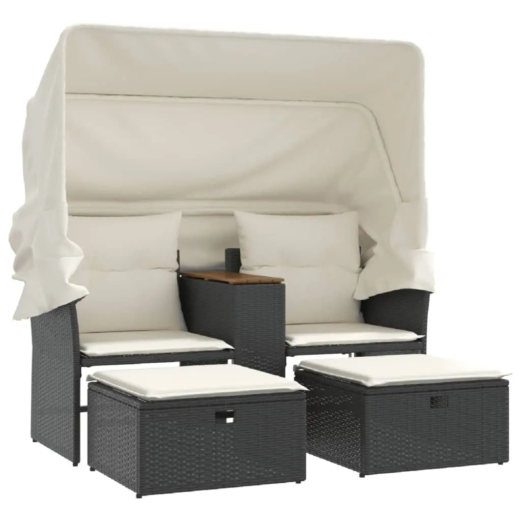 Black Garden Sofa with Canopy and Stools