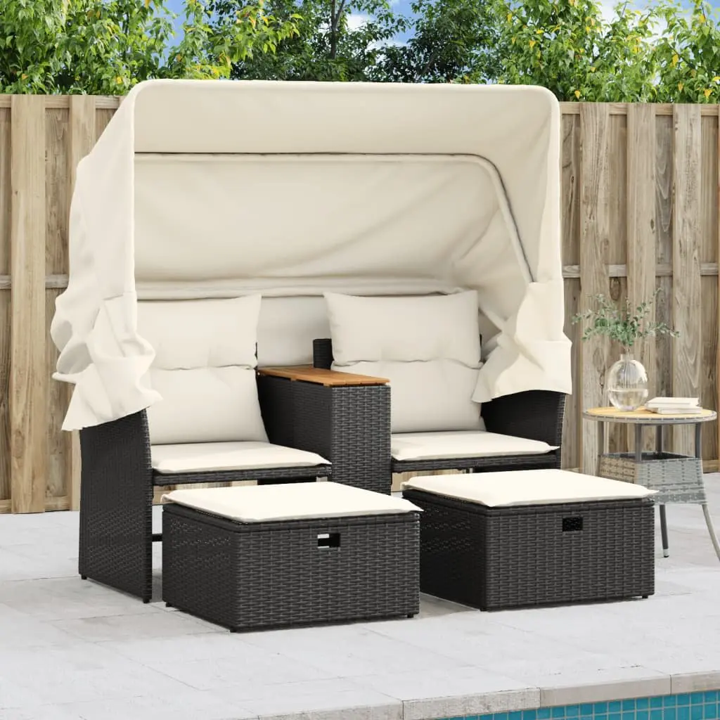 Black Garden Sofa with Canopy and Stools