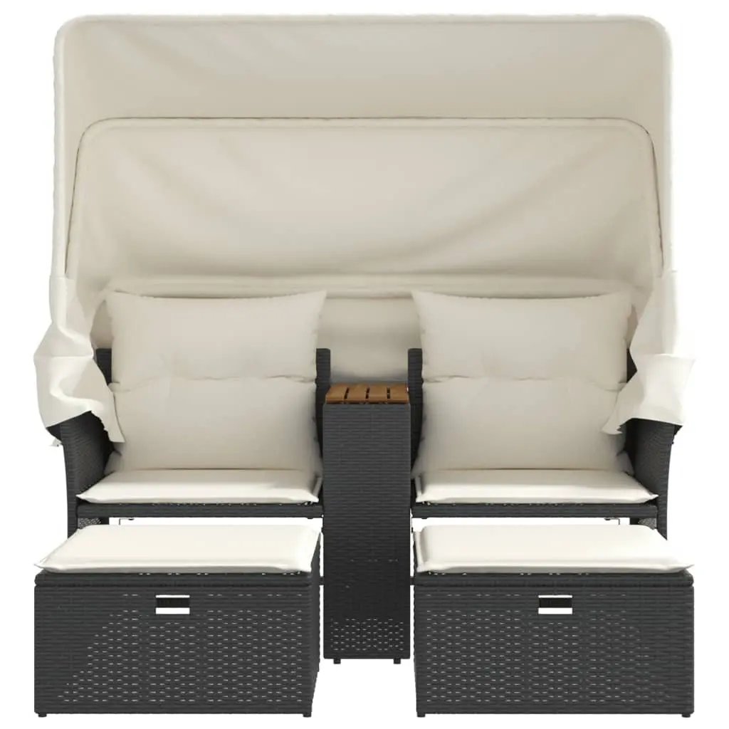Black Garden Sofa with Canopy and Stools