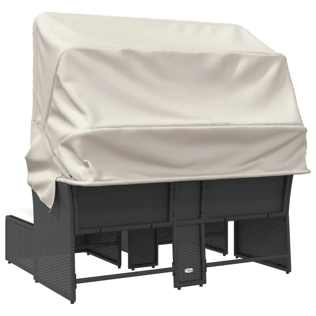 Black Garden Sofa with Canopy and Stools