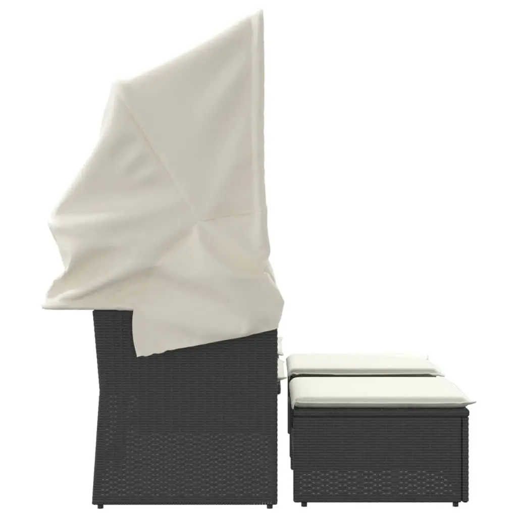 Black Garden Sofa with Canopy and Stools