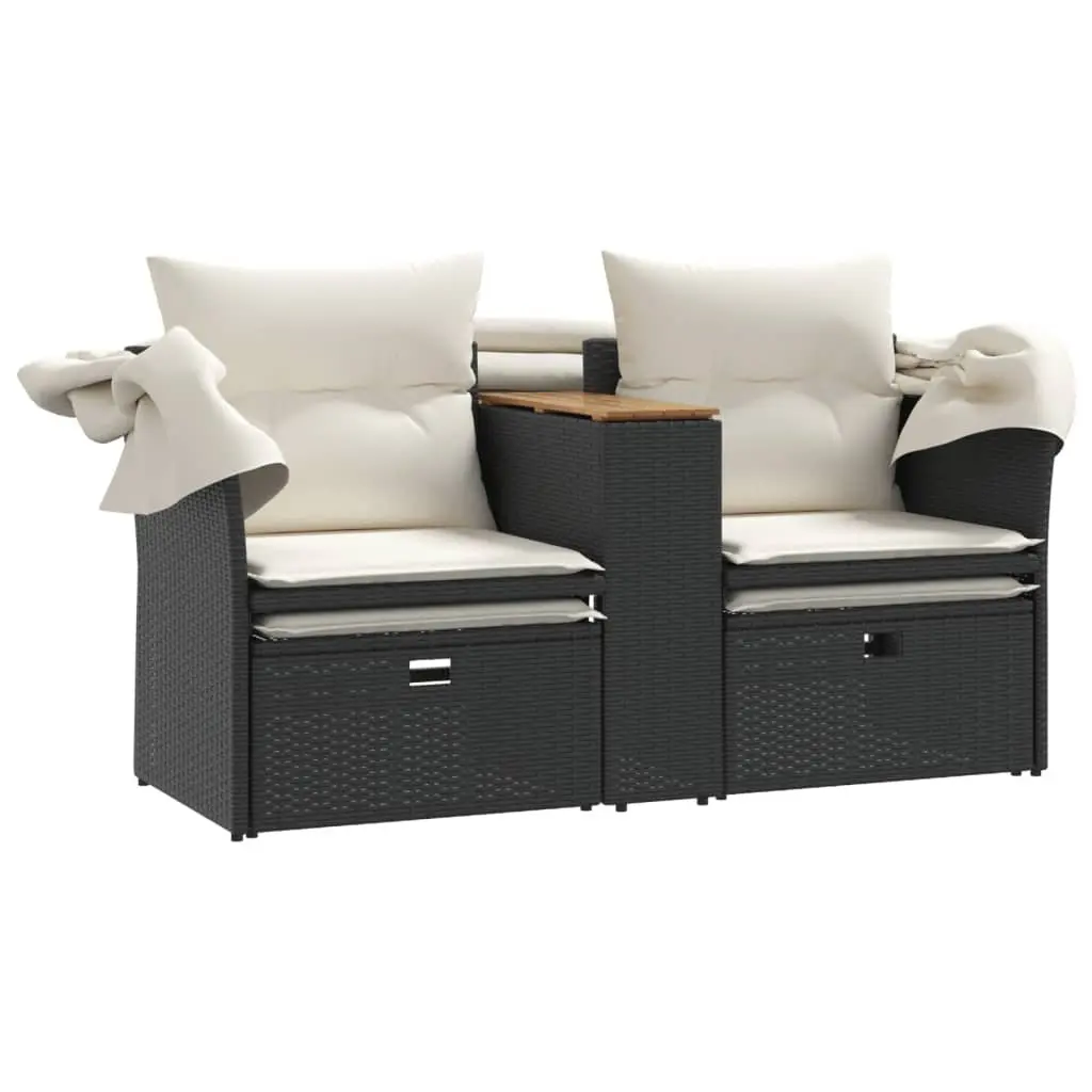 Black Garden Sofa with Canopy and Stools