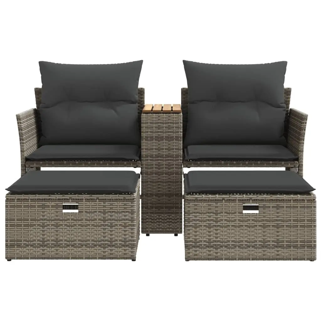Grey 2-Seater Outdoor Garden Sofa with Stools and Table