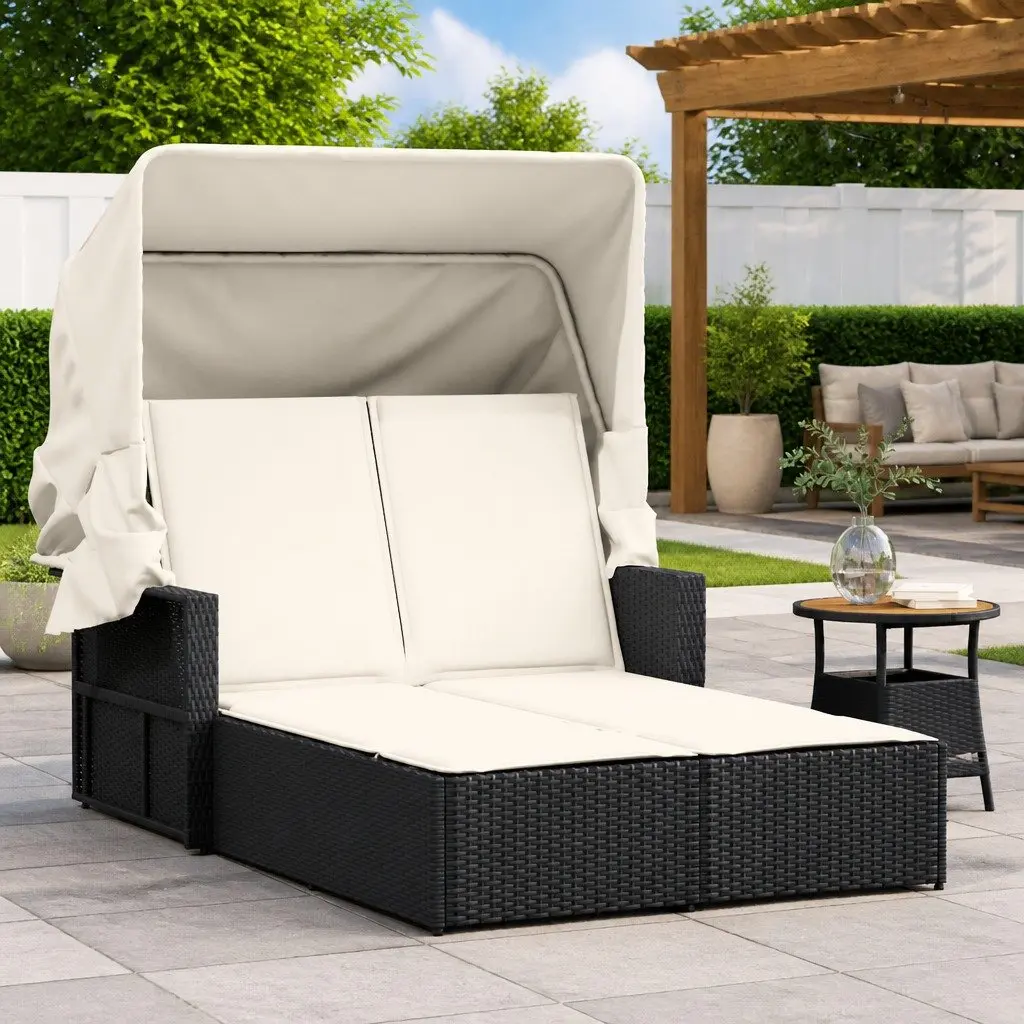 Double Sun Lounger with Canopy and Cushions