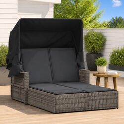 Premium Double Sun Lounger with Retractable Canopy in Grey