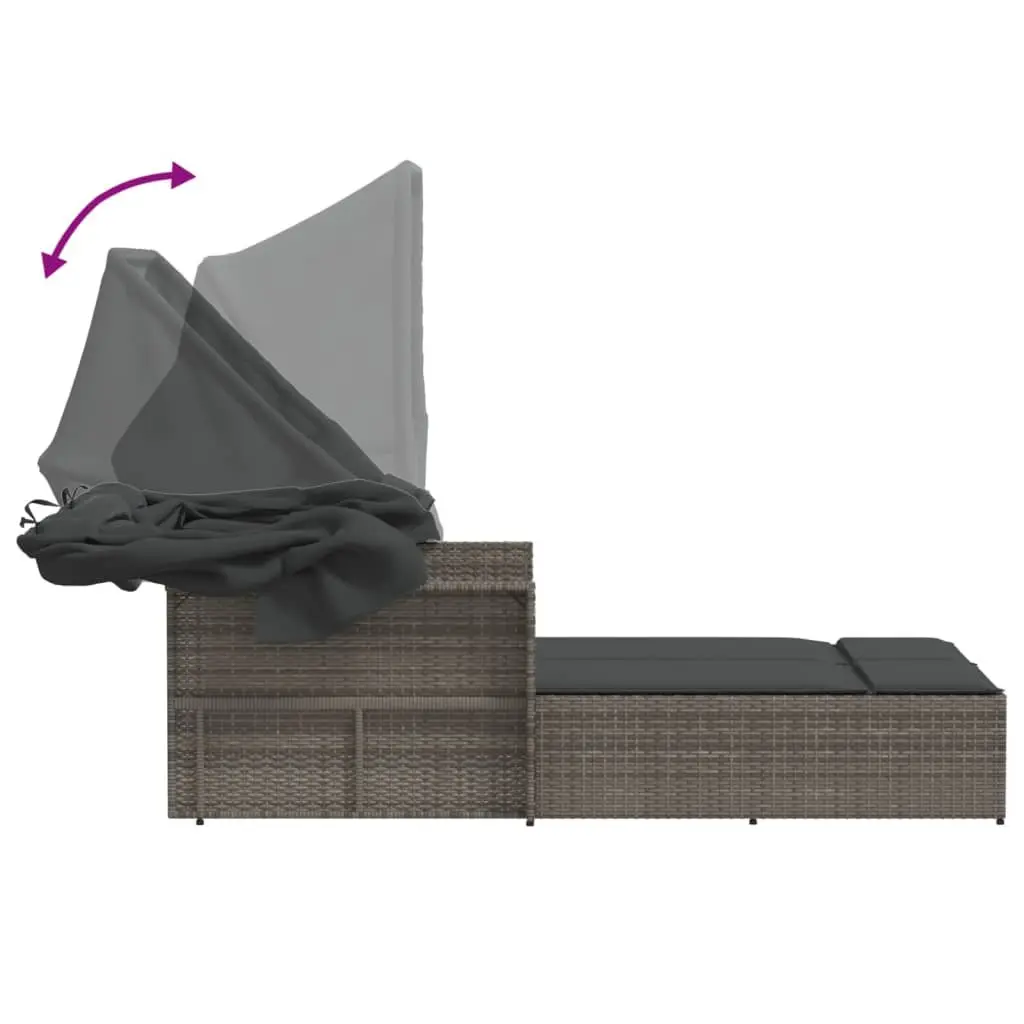 Double Sun Lounger with Retractable Canopy in Grey