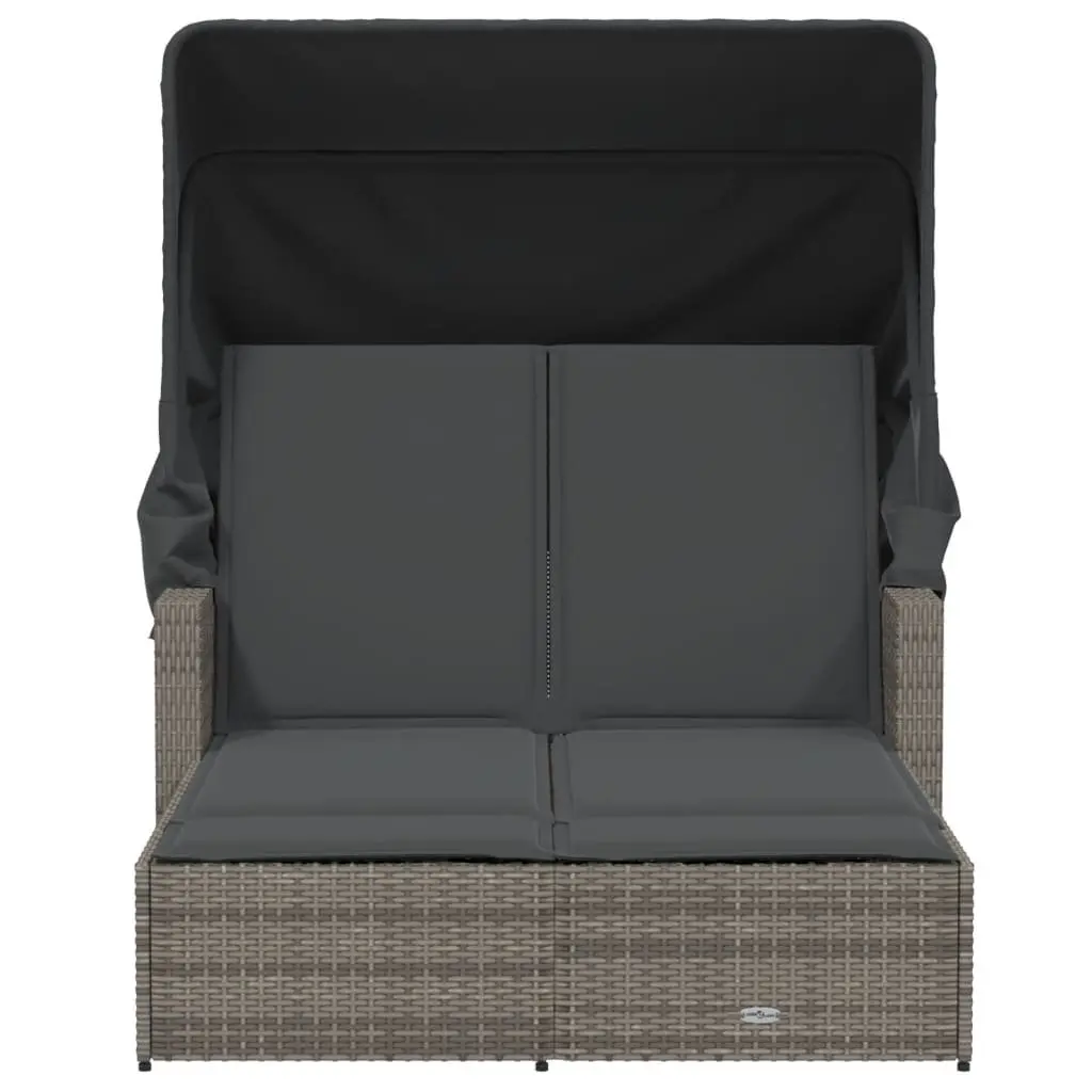 Double Sun Lounger with Retractable Canopy in Grey