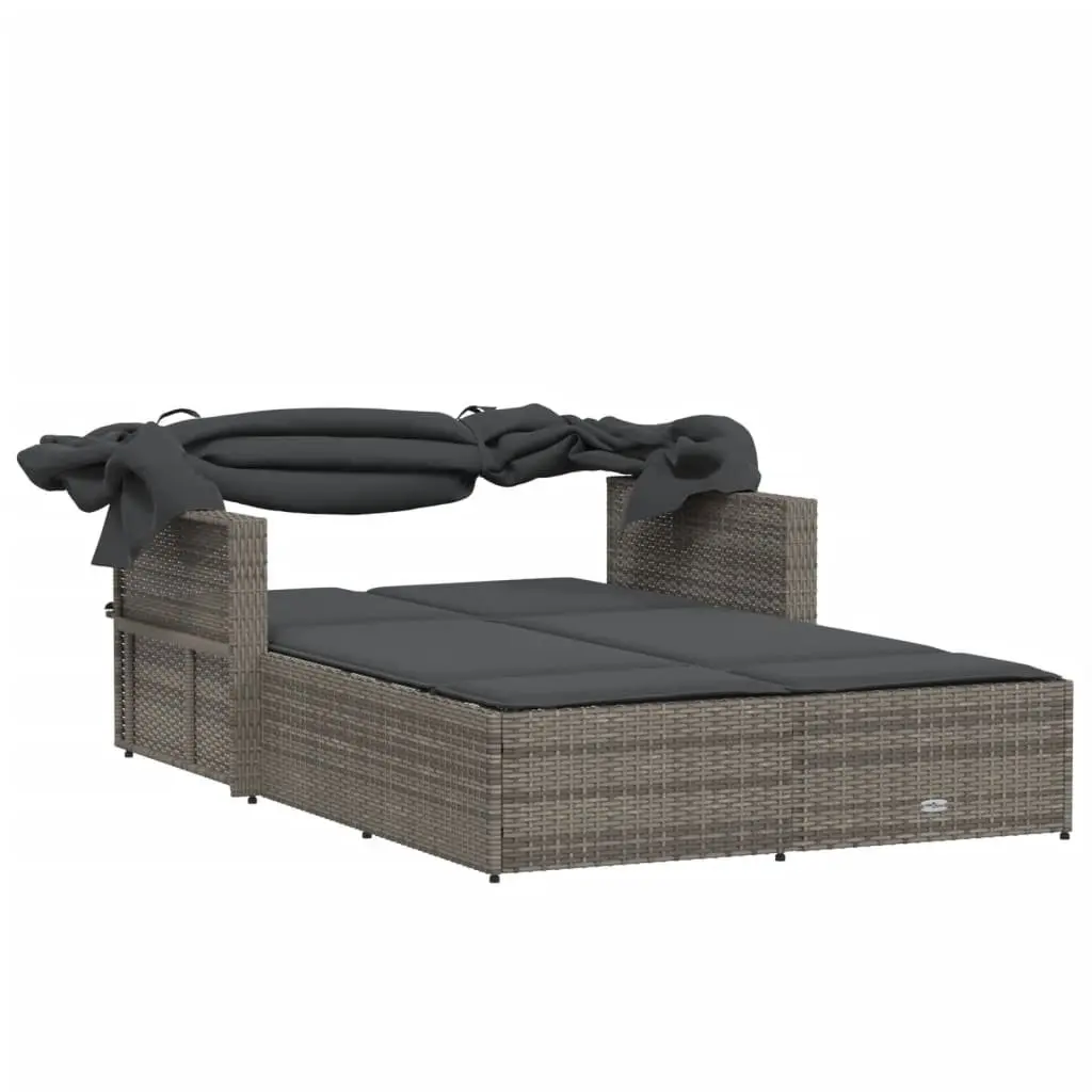 Double Sun Lounger with Retractable Canopy in Grey