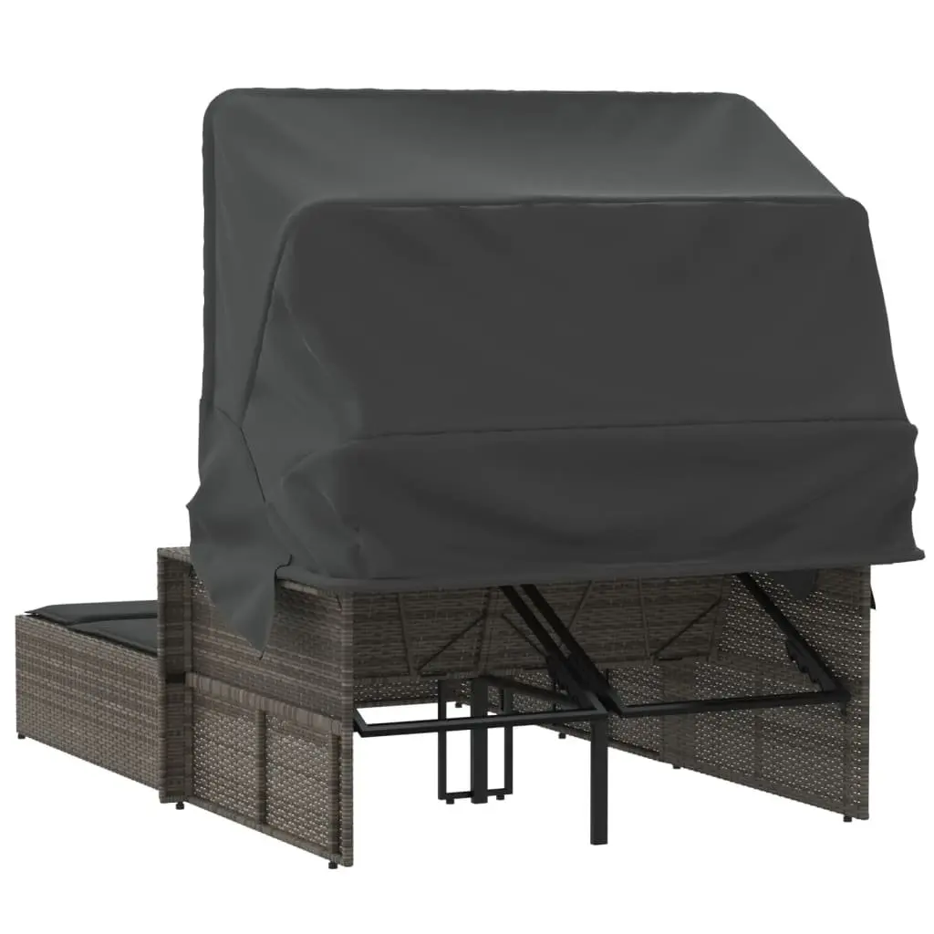 Double Sun Lounger with Retractable Canopy in Grey