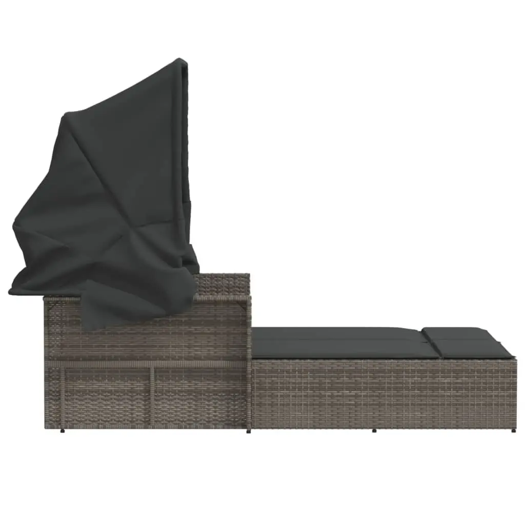 Double Sun Lounger with Retractable Canopy in Grey