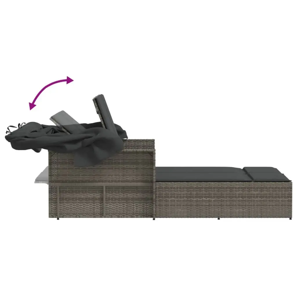 Double Sun Lounger with Retractable Canopy in Grey