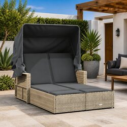 Durable Double Sun Lounger with Adjustable Canopy