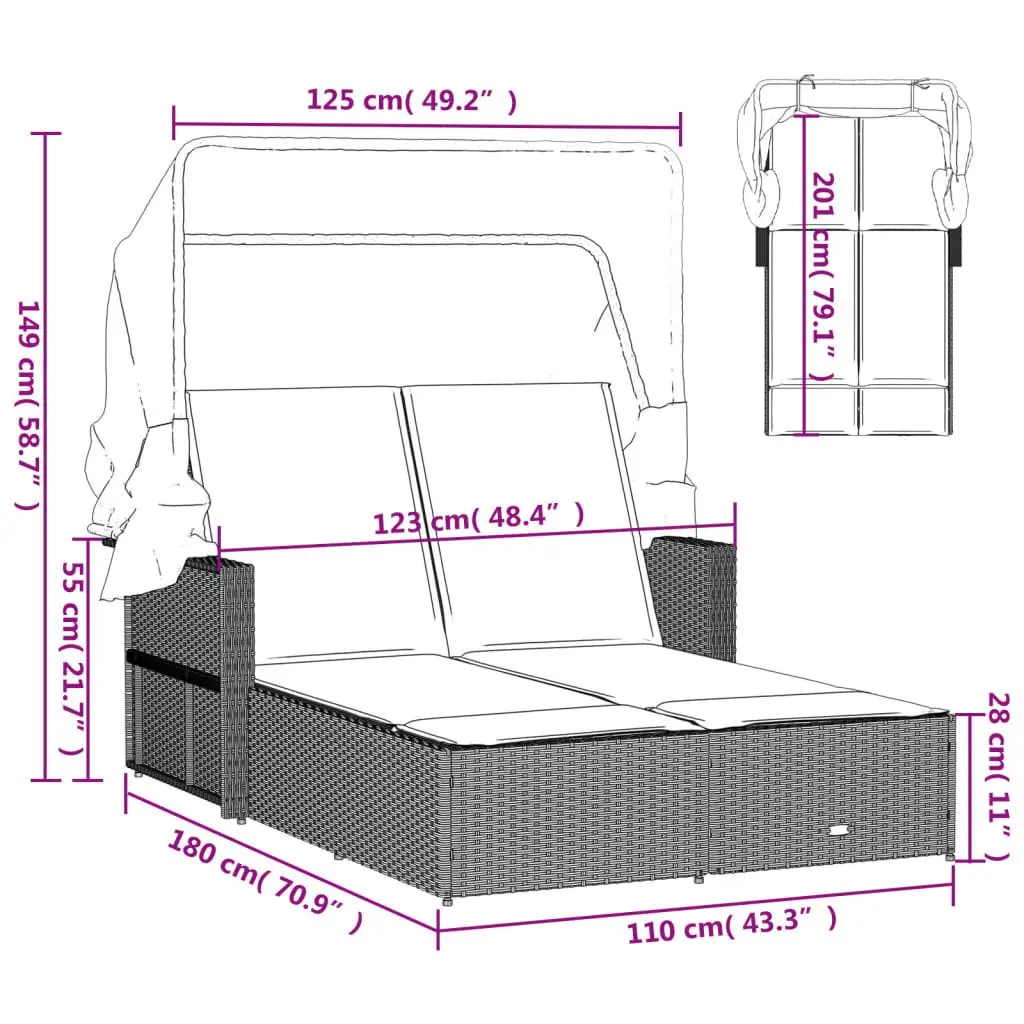 Double Sun Lounger with Adjustable Canopy