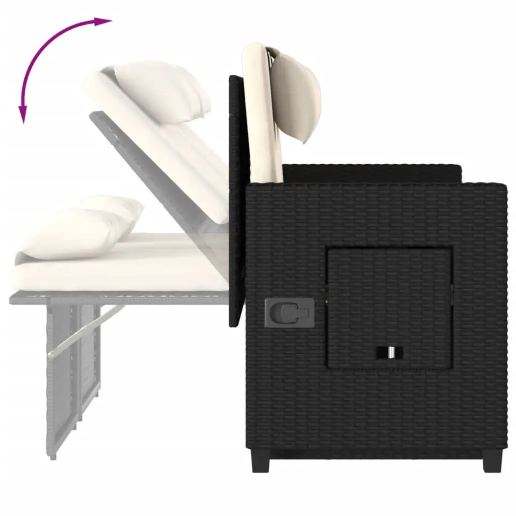 Reclining Outdoor Garden Bench 2-in-1 Loveseat Sofa Bed with Cushions Black
