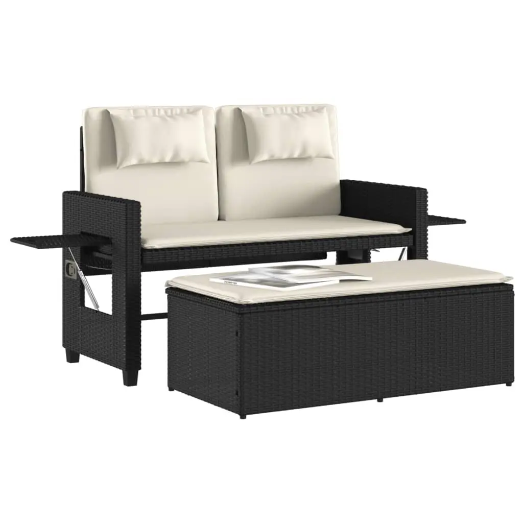 Reclining Outdoor Garden Bench 2-in-1 Loveseat Sofa Bed with Cushions Black