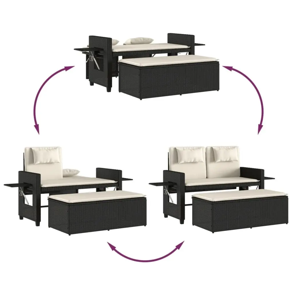 Reclining Outdoor Garden Bench 2-in-1 Loveseat Sofa Bed with Cushions Black