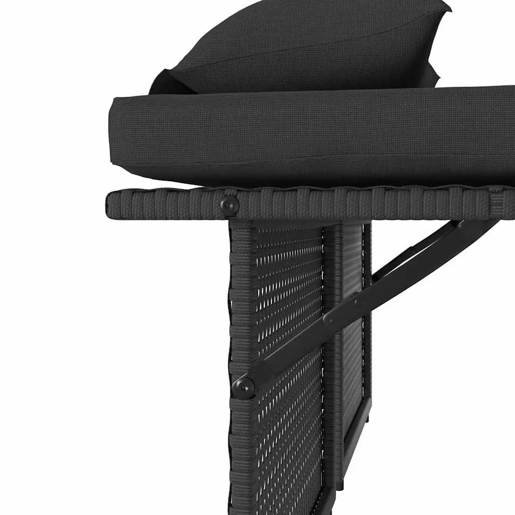 Reclining Garden Bench PE Rattan 2-in-1 Loveseat Sofa Bed Black