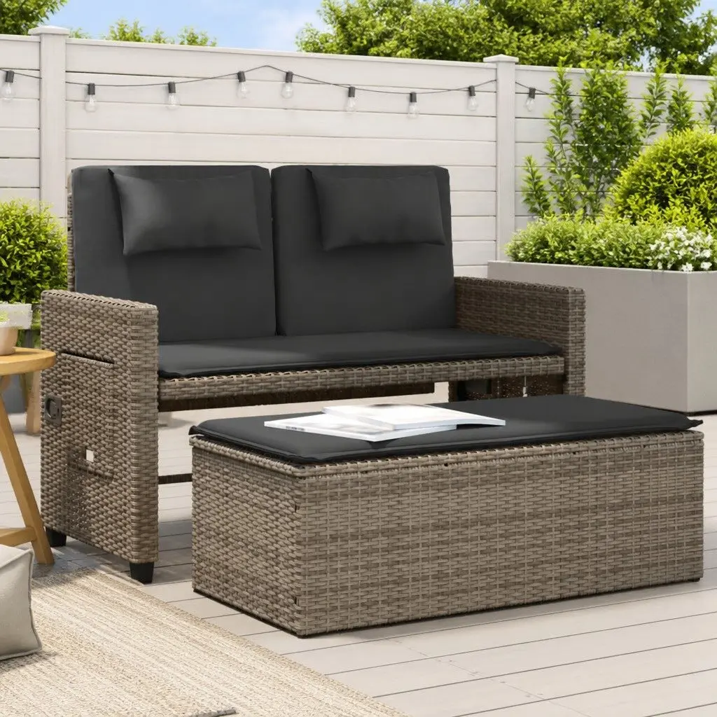 Grey Poly Rattan 2-in-1 Reclining Garden Bench