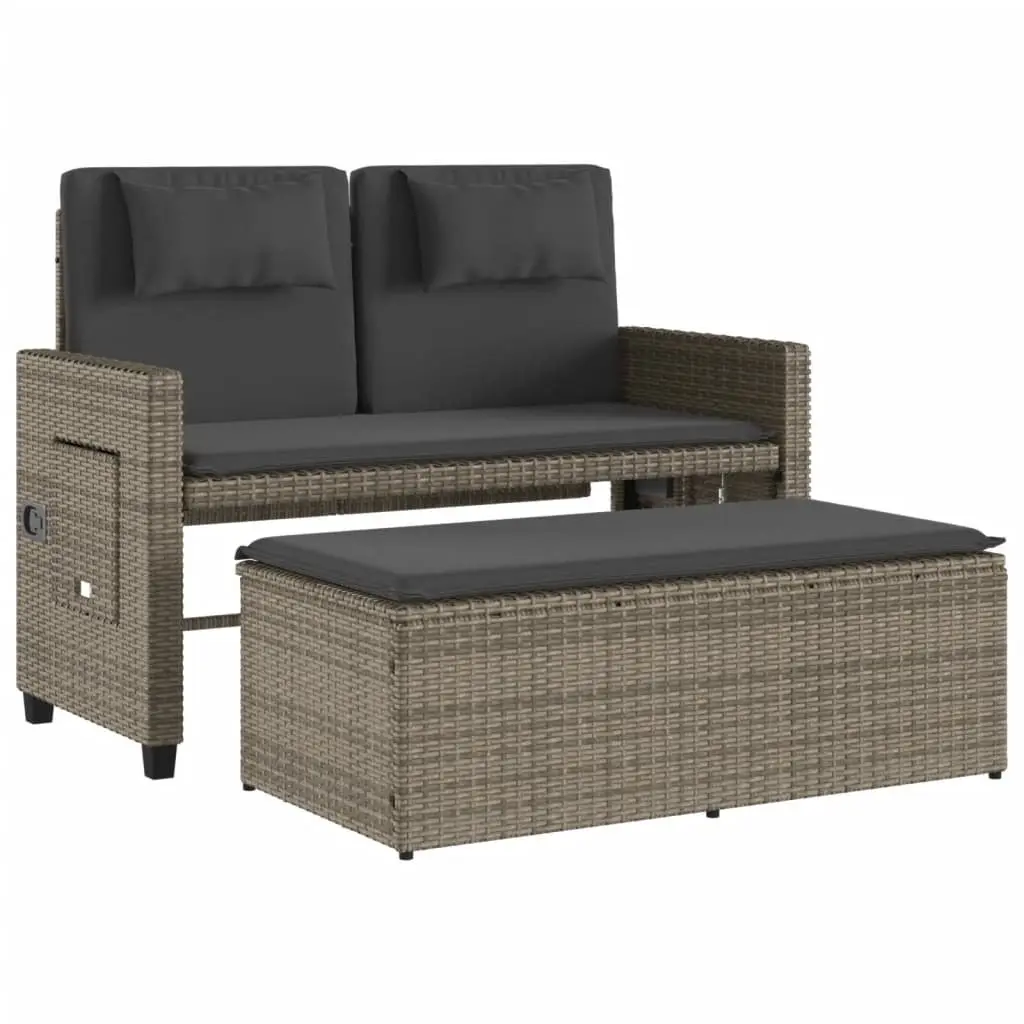 Grey Poly Rattan 2-in-1 Reclining Garden Bench