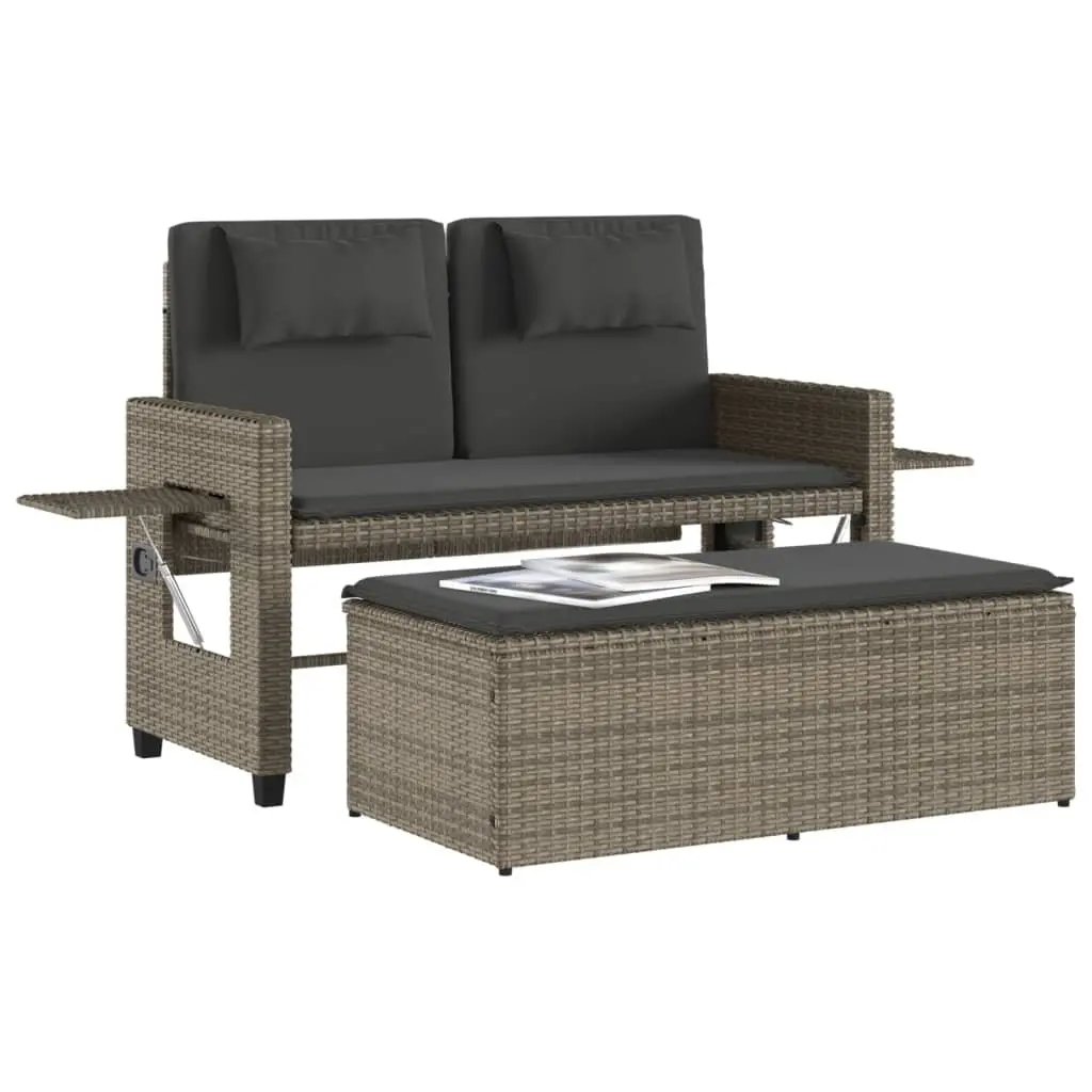 Grey Poly Rattan 2-in-1 Reclining Garden Bench