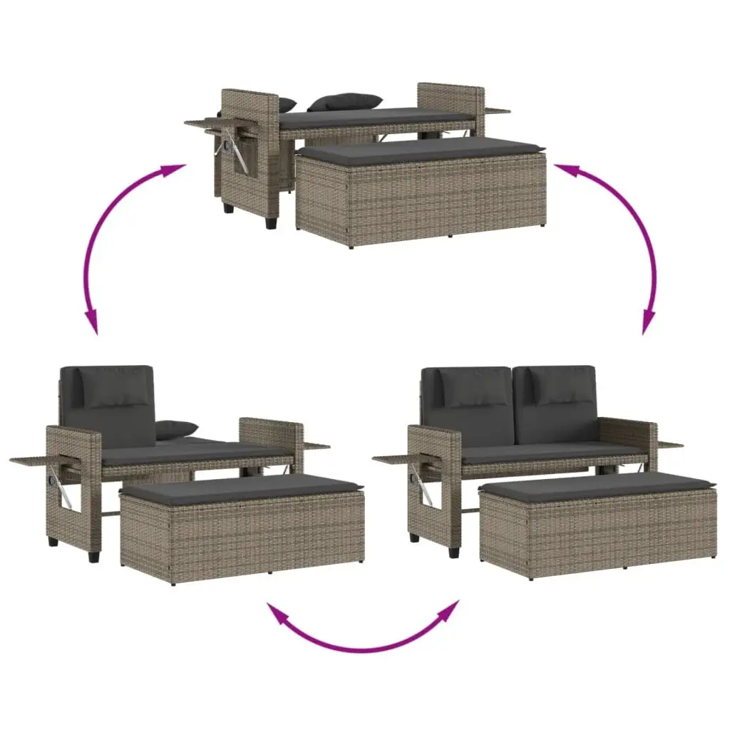 Grey Poly Rattan 2-in-1 Reclining Garden Bench