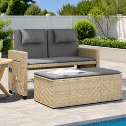 Beige 2-in-1 Outdoor Loveseat and Sofa Bed with Cushions