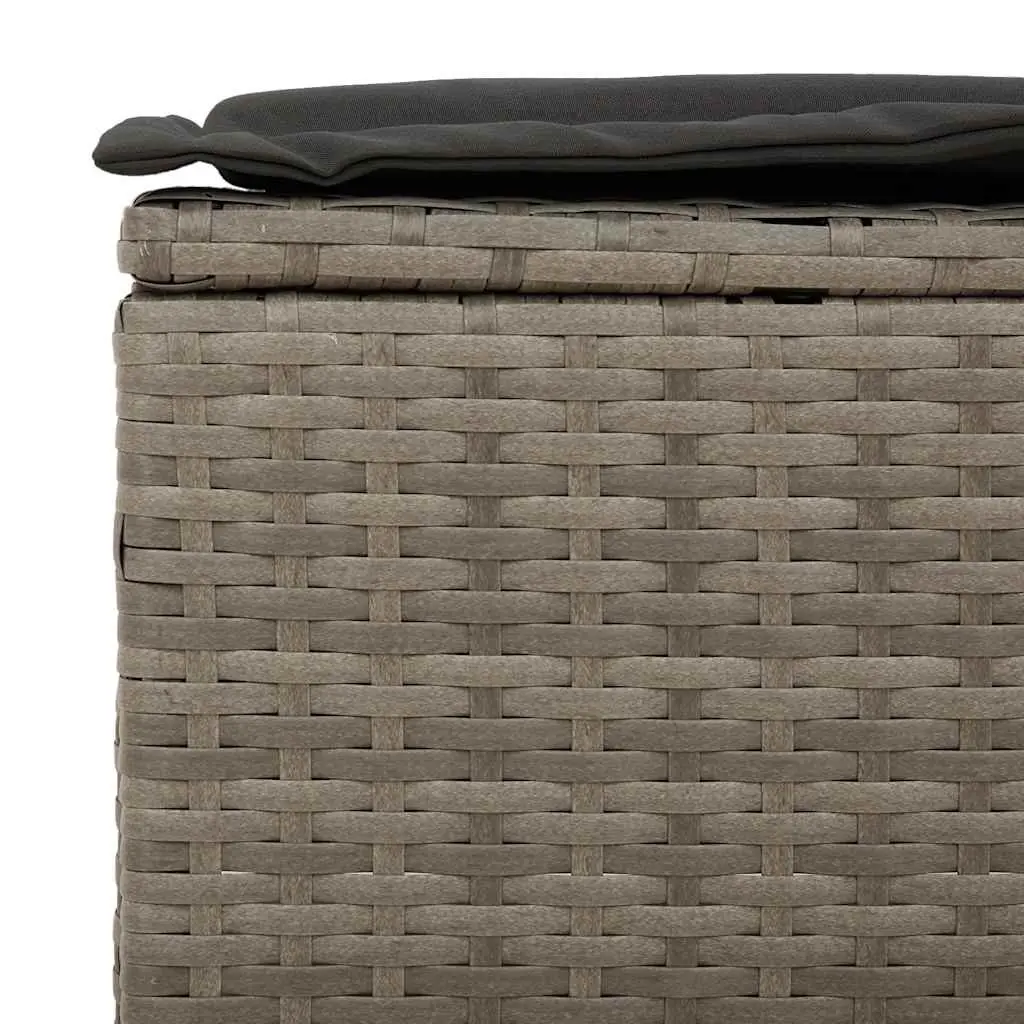 3 Piece Garden Sofa Set PE Rattan Grey Modular with Cushions Acacia Wood Table Top