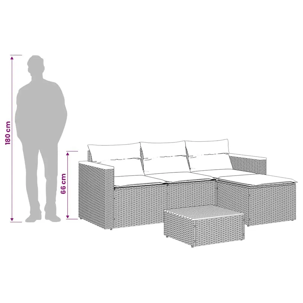 3 Piece Garden Sofa Set PE Rattan Grey Modular with Cushions Acacia Wood Table Top