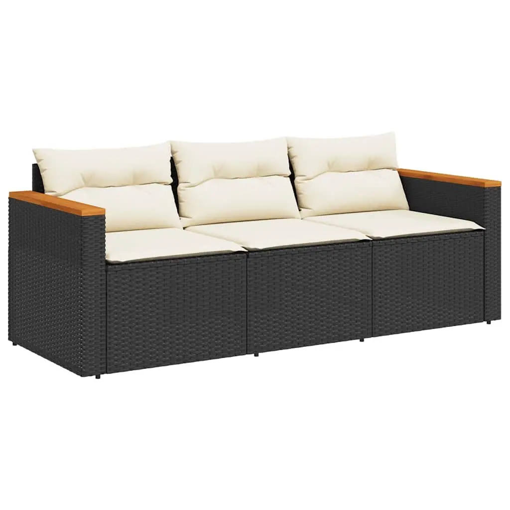 3-Seater Garden Sofa PE Rattan Powder-Coated Steel Black