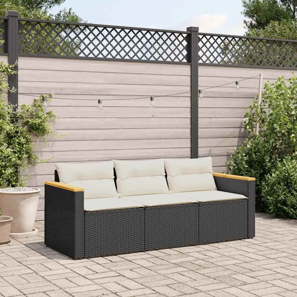3-Seater Garden Sofa PE Rattan Powder-Coated Steel Black