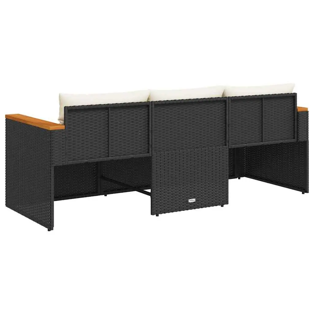 3-Seater Garden Sofa PE Rattan Powder-Coated Steel Black