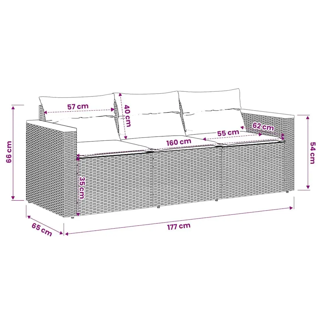 3-Seater Garden Sofa PE Rattan Powder-Coated Steel Black